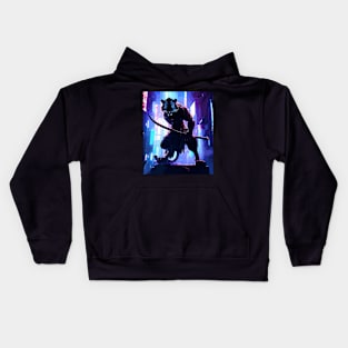 Tiger warrior in cyber city tokyo Kids Hoodie